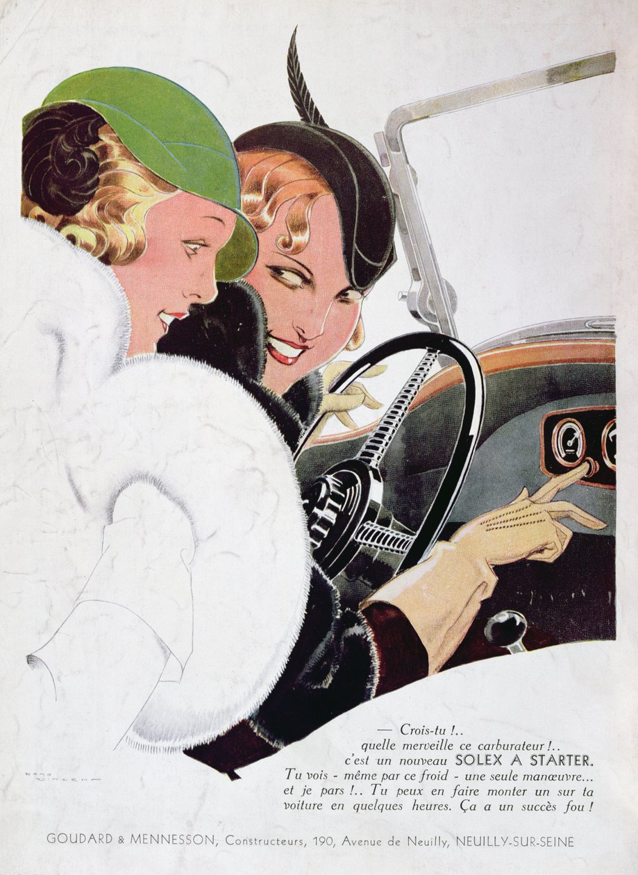 Solex karburátorok hirdetése a "Vogue" magazinból, 1932 januárja alkotó: Rene Vincent