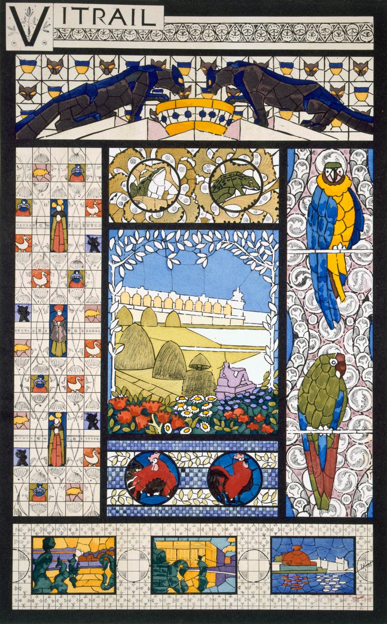 Ólomüveg ablak tervek, a „Dekoratív vázlatok”-ból, 1895 körül alkotó: Rene Binet