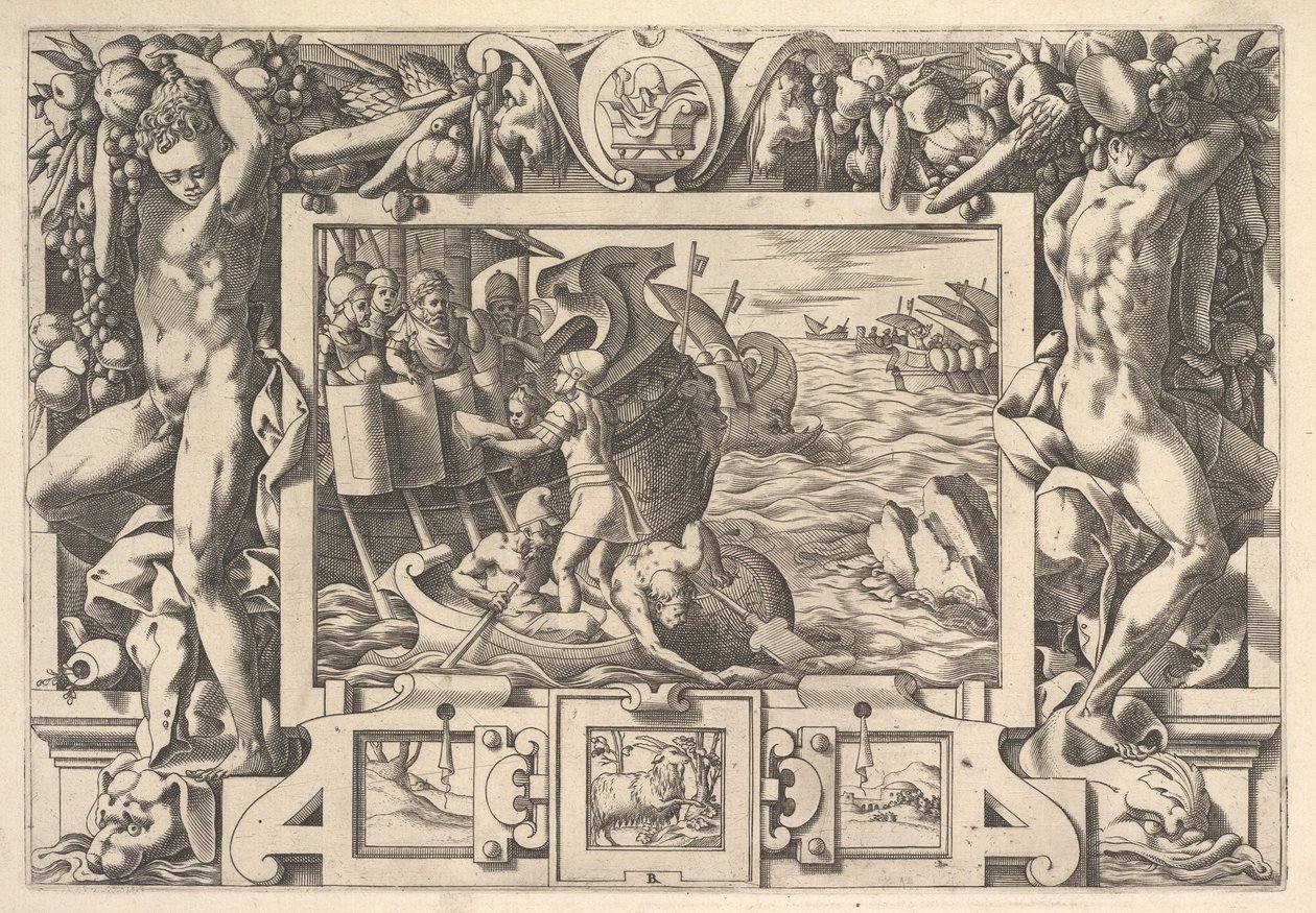 Aeëtes összegyűjti Absyrtes végtagjait Amíg ő felemeli a végtagokat, addig a görögök d..., 1563. alkotó: Rene Boyvin