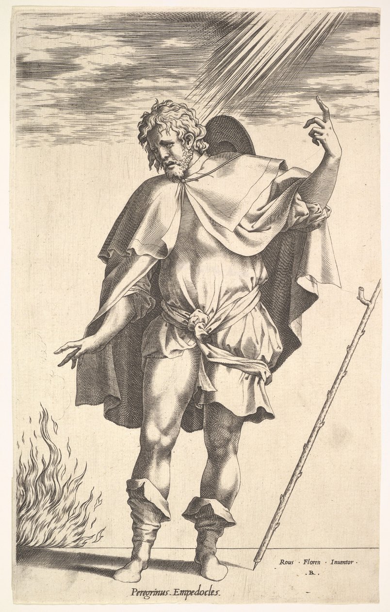 Empedoklész háromnegyed szögben elfordított fejjel elöl állva irányítja ..., kb. 1545-63. alkotó: Rene Boyvin