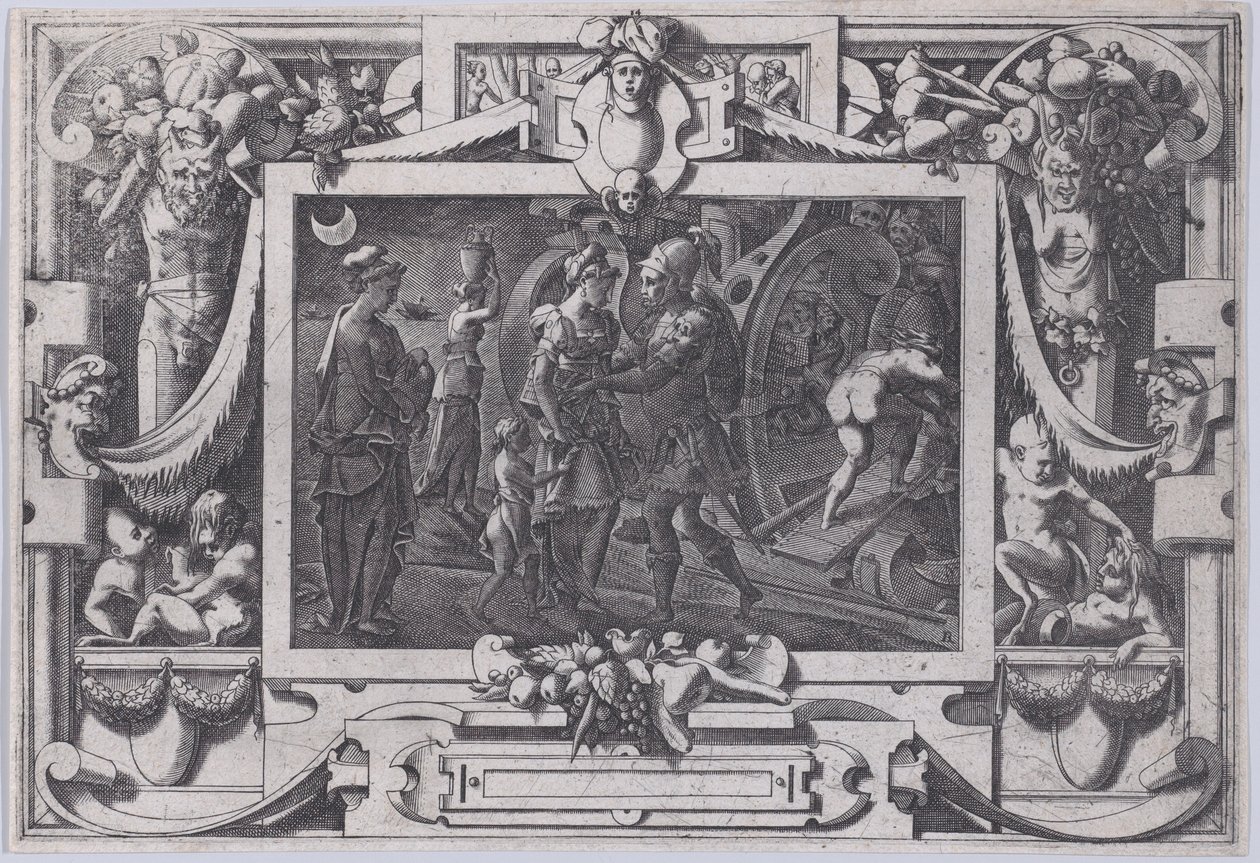 Medea elindul Jasonnal Hirtelen éjszaka Jason Medeával, elhagyja Colchist a keleti Argóban..., 1563. alkotó: Rene Boyvin
