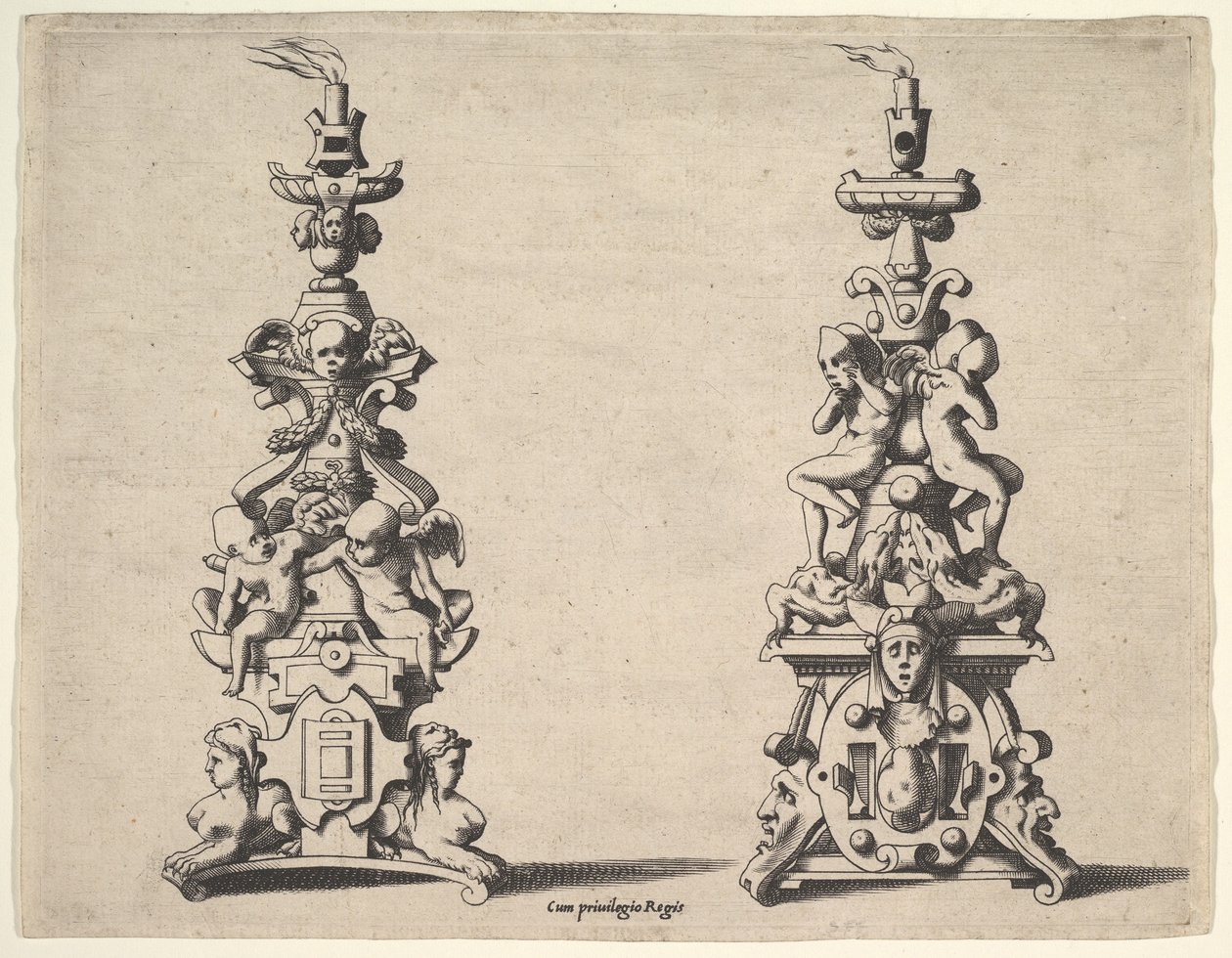 Két gyertyatartó minta, kb. 1550-60. alkotó: Rene Boyvin