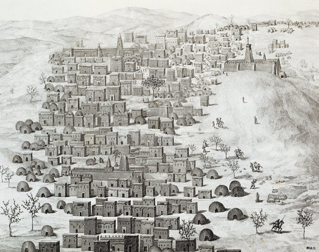 Timbuktu városának kilátása, Mali, Rene Caillie (1799-1838) 1824 és 1828 között Afrika utazásaiból Közép-Afrikán át Timbuctoo-ba metszet alkotó: Rene Caillie