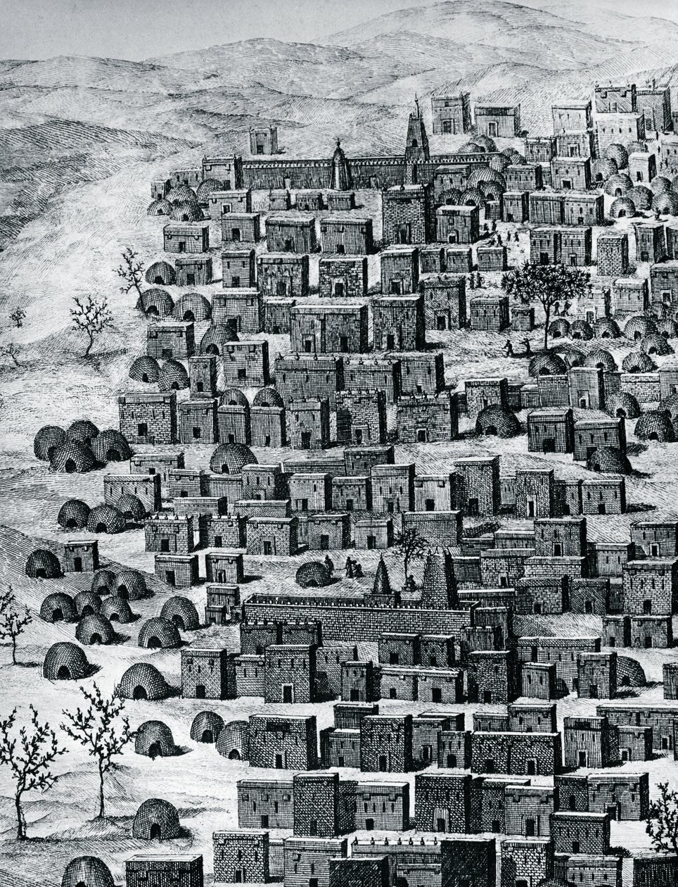 Timbuktu városának kilátása, Mali, metszet Utazások Közép-Afrikán keresztül Timbuctoo-ig, Rene Caillie (1799-1838) 1824 és 1828 között, Afrika alkotó: Rene Caillie