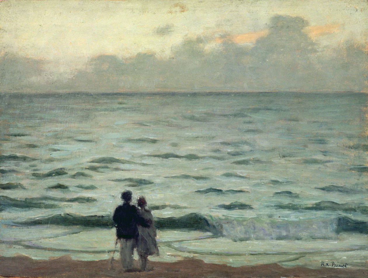 Széllökés, naplemente Cabourgban, 1937 körül (olaj, panel) alkotó: René François Xavier Prinet