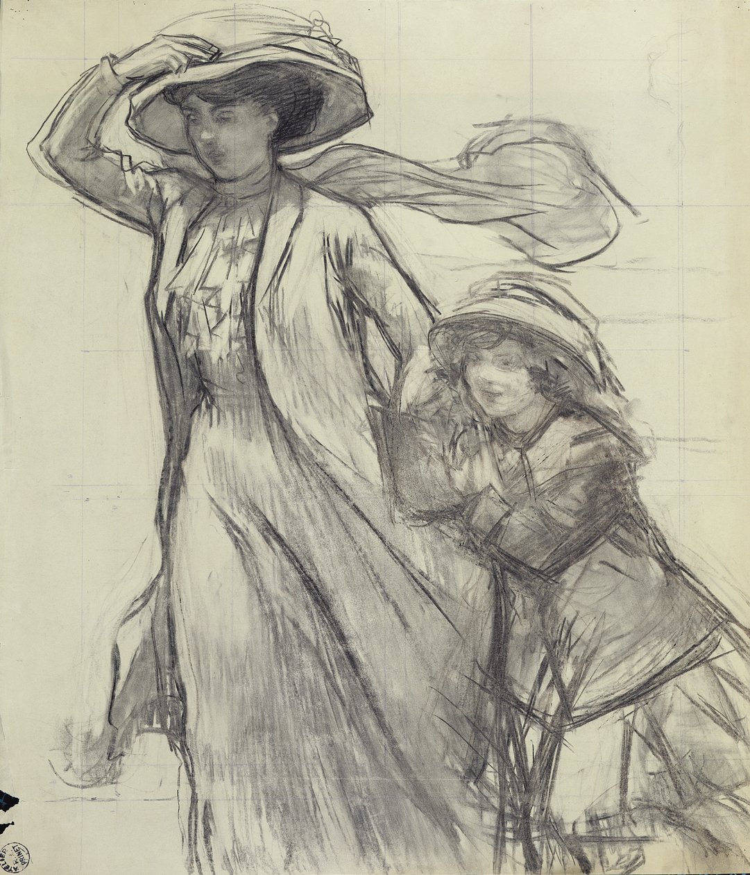 Tanulmány az „A Gust of Wind”-hez (ceruza papíron) alkotó: René François Xavier Prinet