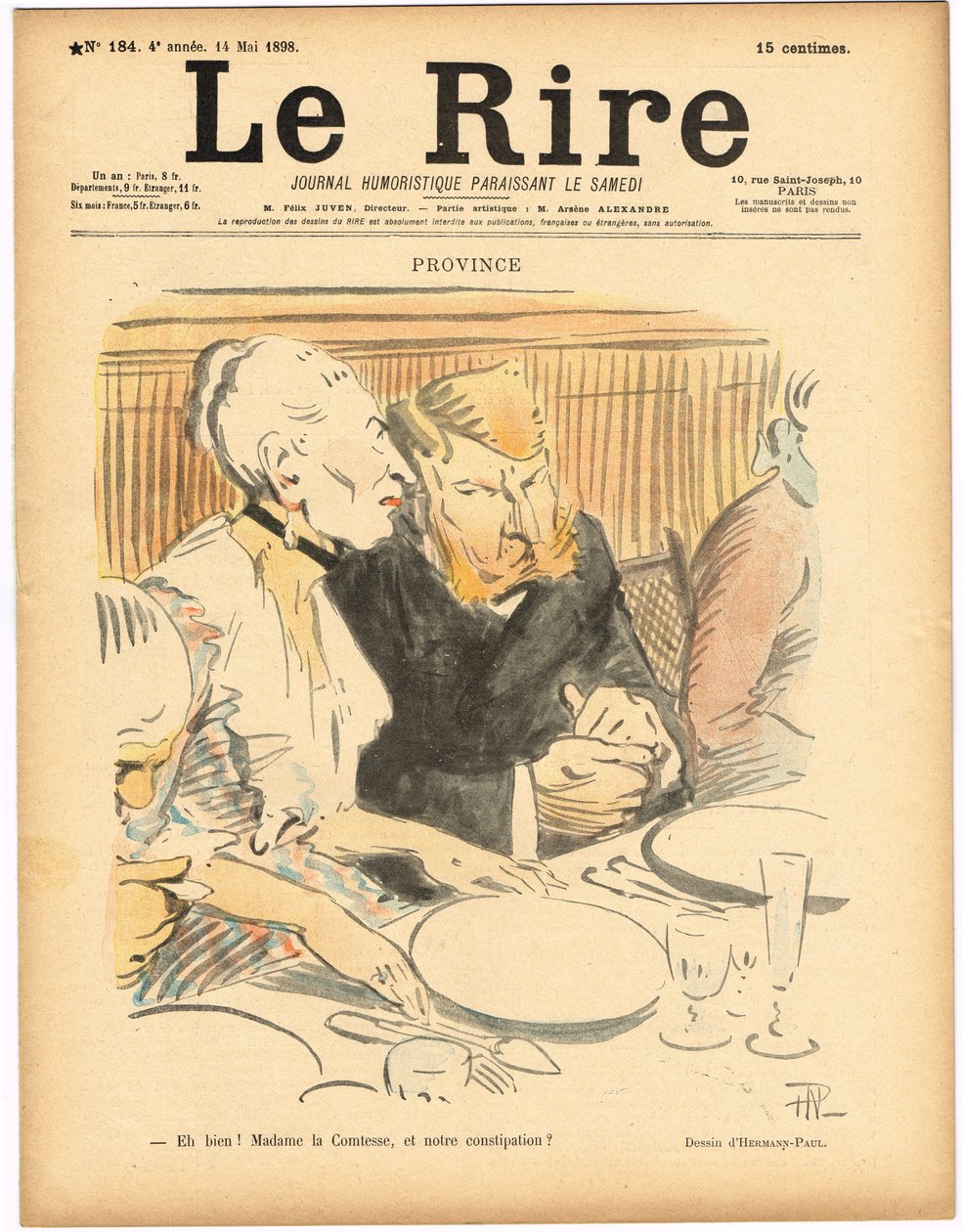 A „Le Lire” címlapja, színekben szatirikus alkotó: Rene George Hermann Paul