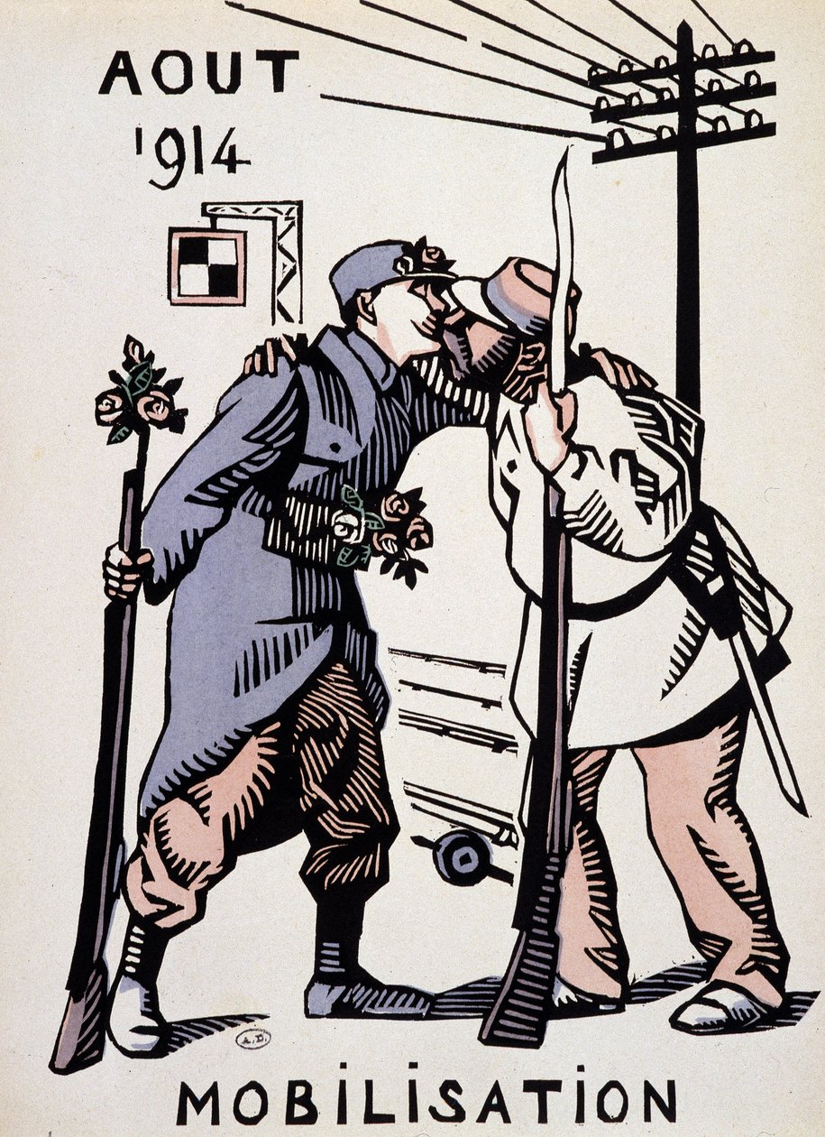 1914. augusztus, Mozgósítás – Herman Paul rajza, a „” Háborús kalendáriumban”” szerk. 1916 alkotó: Rene George Hermann Paul