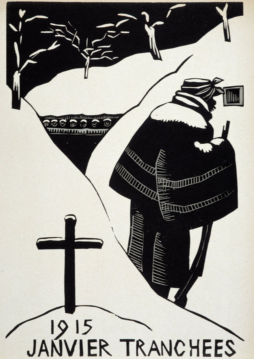 1915. január: les trenches - a "" Háborús naptárban"", ill. Írta: Herman-Paul, Librairie Lutetia, Párizs alkotó: Rene George Hermann Paul