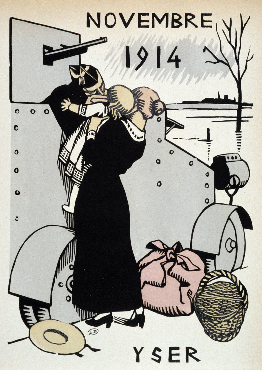 1914. nov.: Yser, le départ des troupes - a „” Háborús naptárban” – Herman-Paul rajza, szerk. 1916 alkotó: Rene George Hermann Paul
