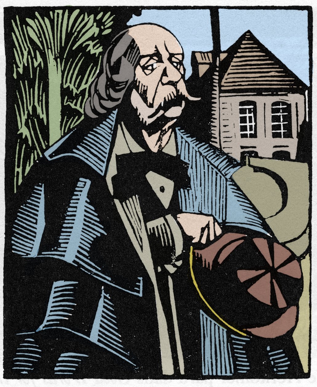 Gustave Flaubert (1821-1880) portréja. Hermann-Paul (Hermann Paul) (1874-1940) fametszete Louis Bertrand „Flaubert a Paris or Le Mort Vivant” című könyvéhez. alkotó: Rene George Hermann Paul
