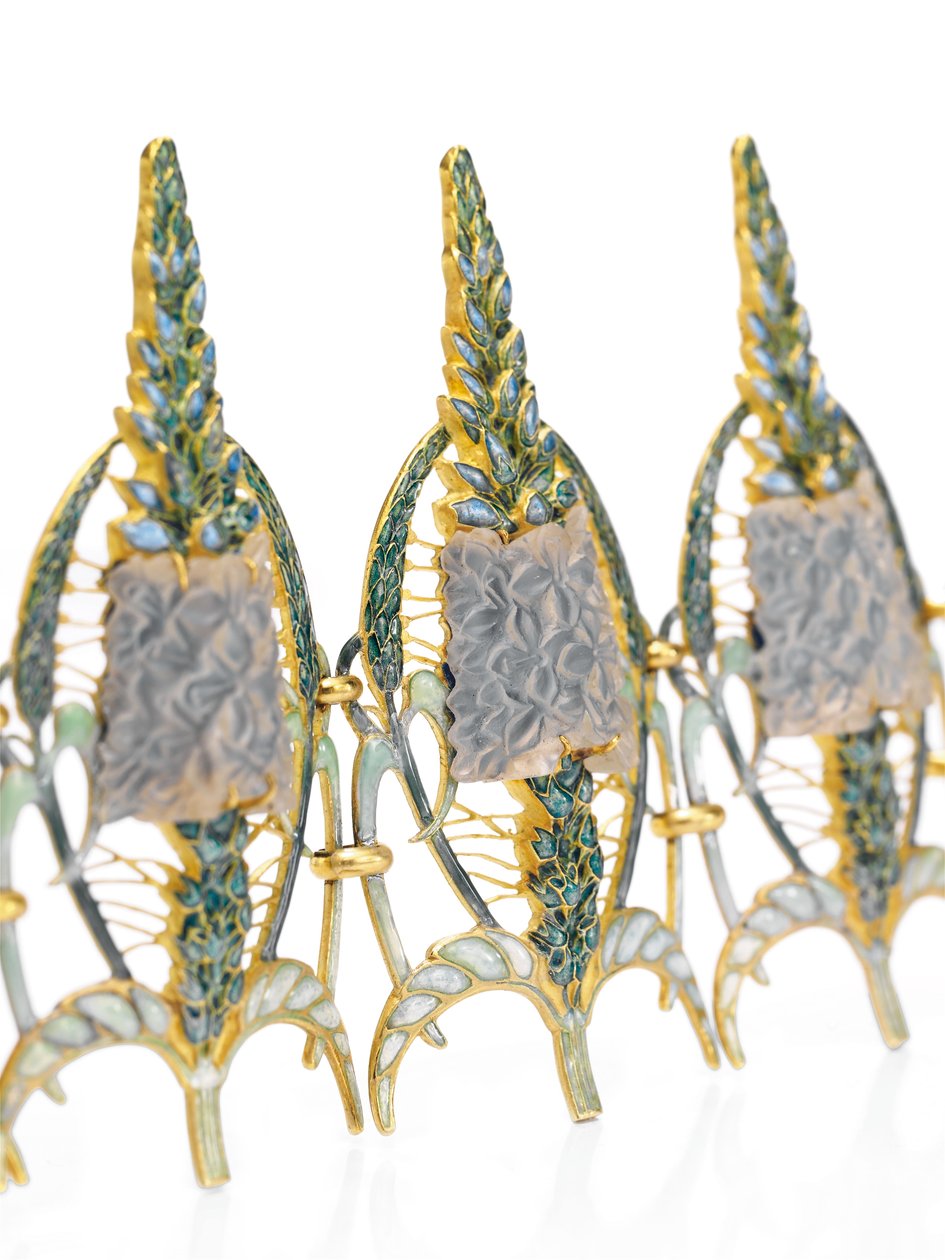 Szecessziós „Speedwell” karkötő, 1900 körül (üveg, zománc és arany) alkotó: Rene Jules Lalique