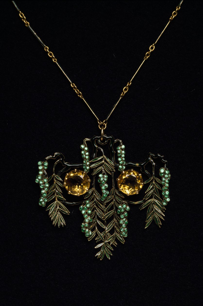 Szecesszió: arany, topáz és zománcozott nyaklánc. Atelier rene Lalique. 1900 Parma, magángyűjtemény alkotó: Rene Jules Lalique