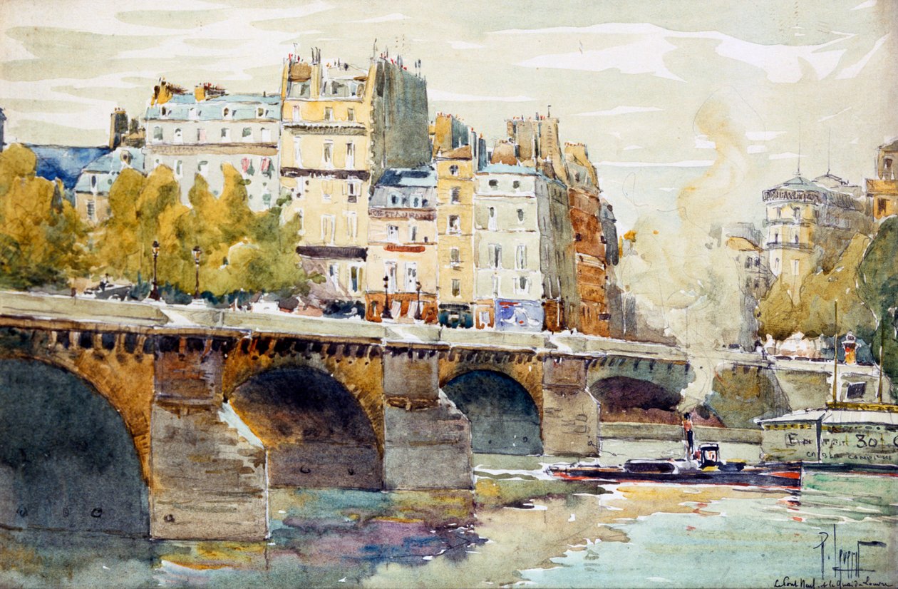 „Az új híd és a Louvre rakpart”, 1890-c1938 alkotó: Rene Leverd