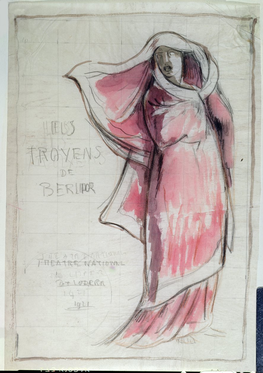 Hector Berlioz (1803-69) által komponált Les Troyens-t (A trójaiak) reklámozó plakát terve az Opera de Paris 1921-es előadására (ceruza és WC papíron) alkotó: Rene Piot