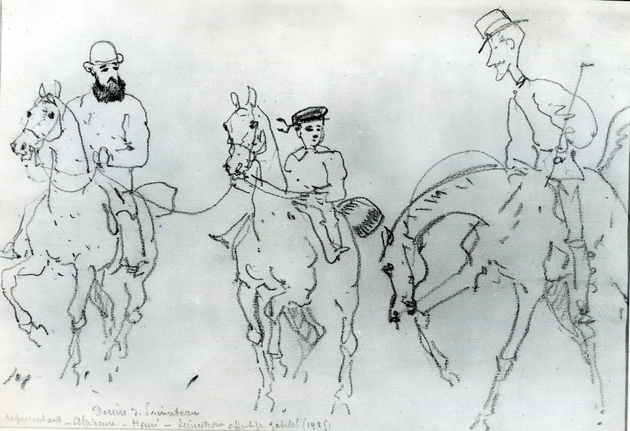 Három lovas: Henri de Toulouse-Lautrec (1864-1901) apja, Alphonse gróf és a művész között alkotó: Rene Princeteau