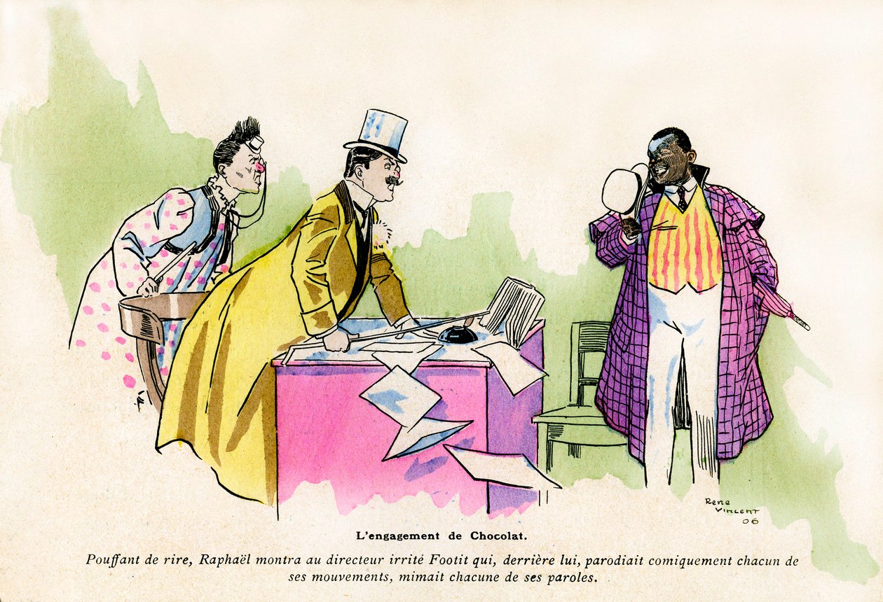 A Chocolat elkötelezettsége a Nouveau Cirque de Paris bohócduójának rendezőjének George Footitt (néha FootIT vagy Footitt, igazi neve Tudor Hall, fehér bohóc) alkotó: Rene Vincent