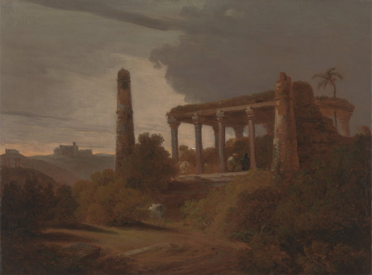 Indiai táj templomromokkal alkotó: Rev. Edward Thomas Daniell