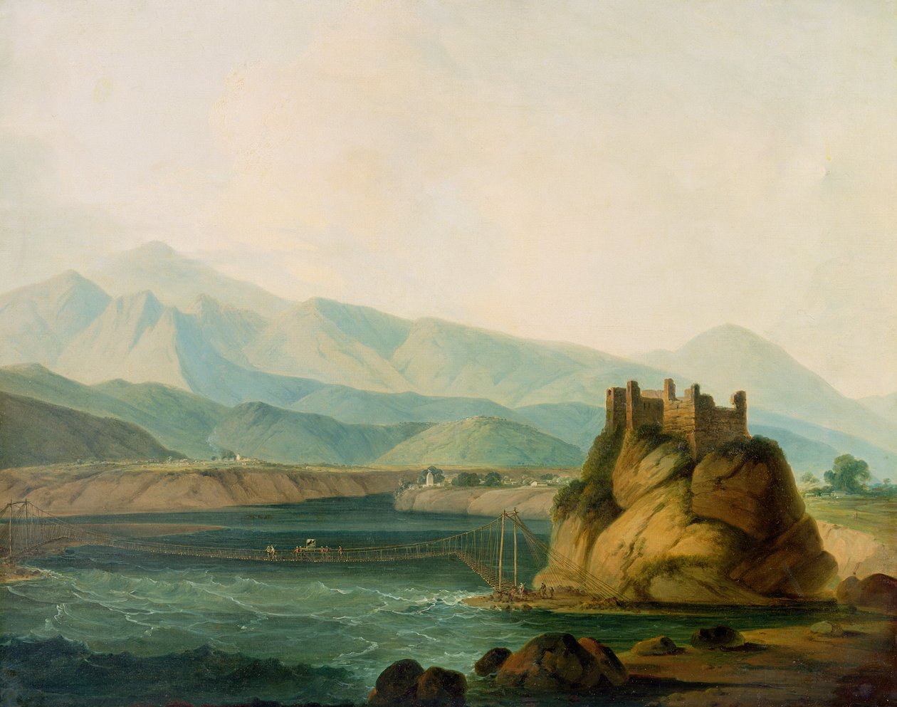 A kötélhíd Serinagurban, 1800 körül alkotó: Rev. Edward Thomas Daniell