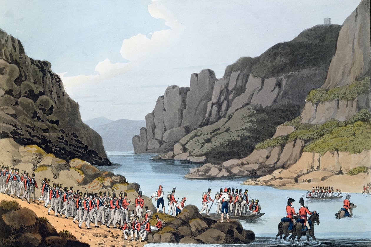 Kilátás a Tejo-hegységre a Villa Velha közelében, Portugáliában, L. Clark metszete, 1809 alkotó: Rev. William Bradford