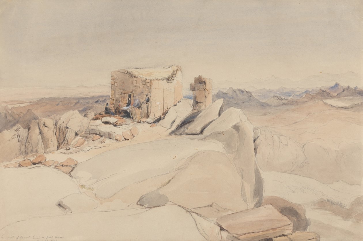 A Sinai-hegy csúcsa vagy Jebel Musa, 1840 (wc, grafit és testszín bézs szőtt papíron) alkotó: Rev. Edward Thomas Daniell
