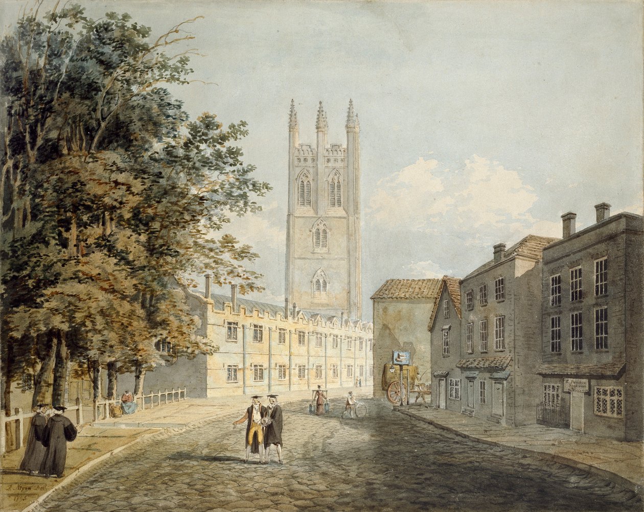 Magdalen College és a High Street keleti vége, Oxford, 1795 alkotó: Rev Robert Nixon