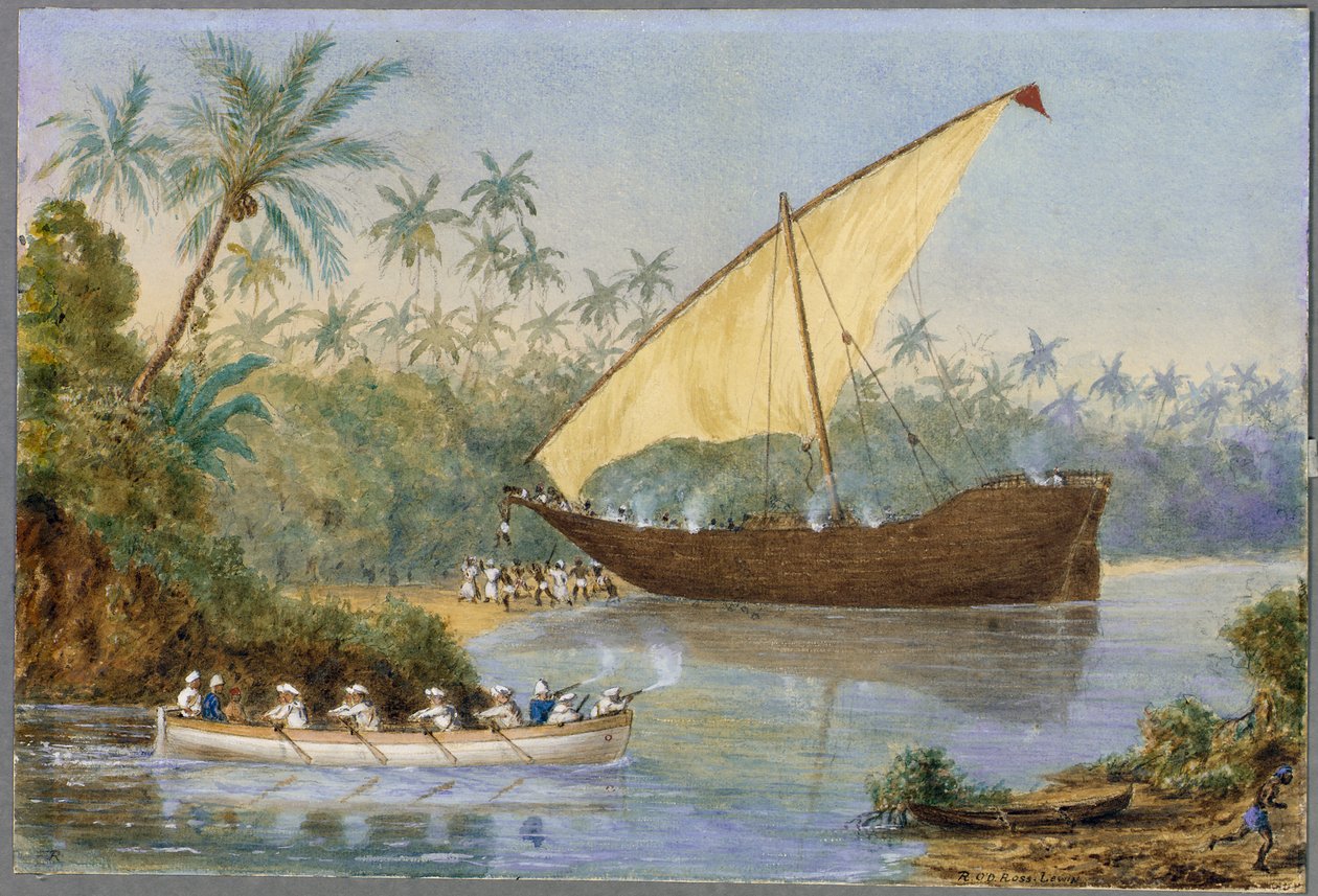 A HMS "London" egy rabszolga-hajót üldöz Zanzibár közelében alkotó: Rev. Robert Ross Lewin