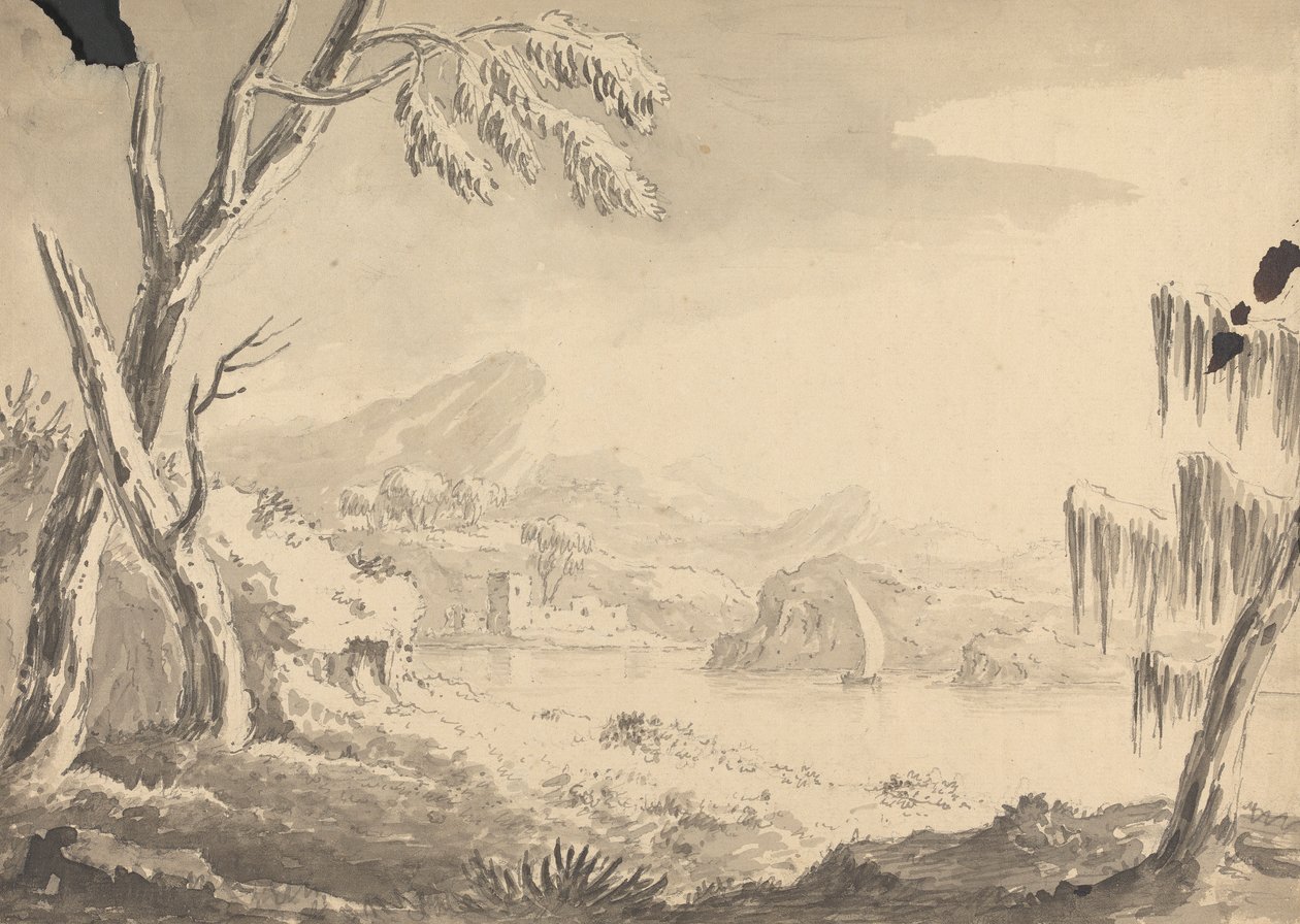 Táj a várral a folyóparton alkotó: Rev. William Gilpin