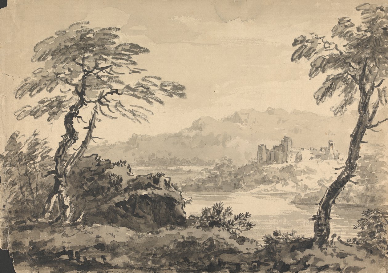 Táj két fa és a kastély alkotó: Rev. William Gilpin