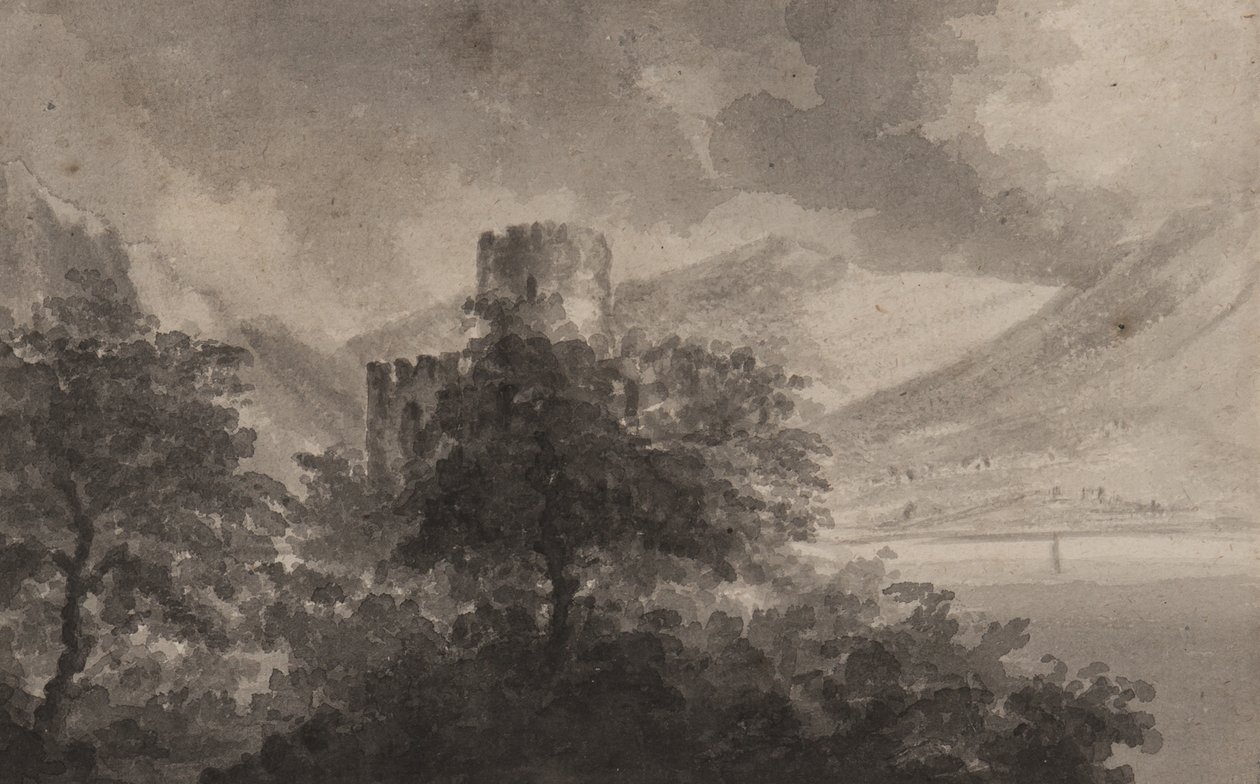 Erdős Lakeland kastély: capriccio, 1804 (ecset és monokróm mosás papíron) alkotó: Rev. William Gilpin