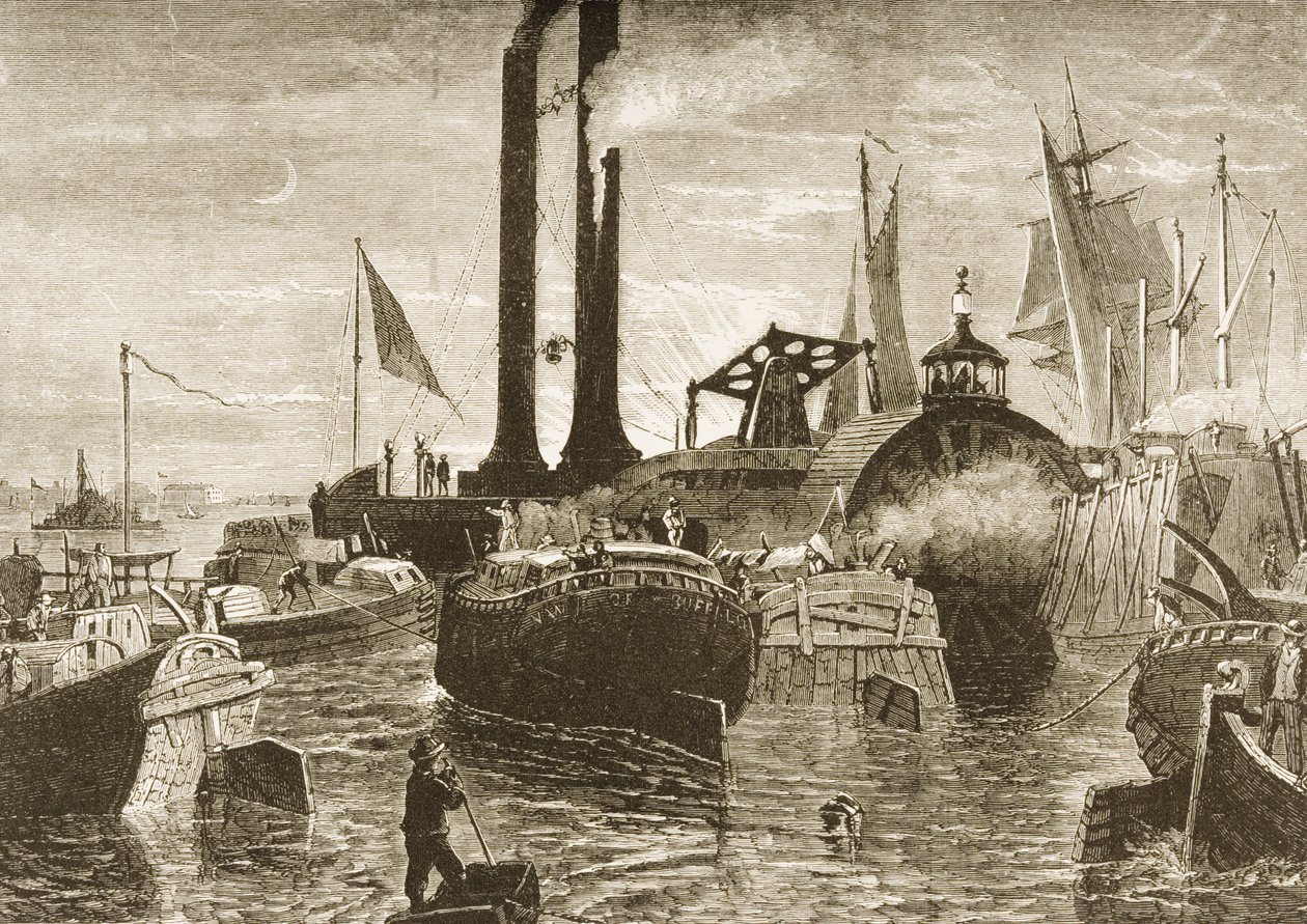 Gabonaflotta New York kikötőjében az 1870-es években, 1880 körül alkotó: Reverend Samuel Manning