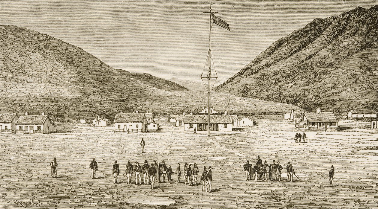 Fort Douglas tábor és Red Buttes szakadék Salt Lake City közelében, Utah, 1870-es évek, 1880 körül alkotó: Reverend Samuel Manning