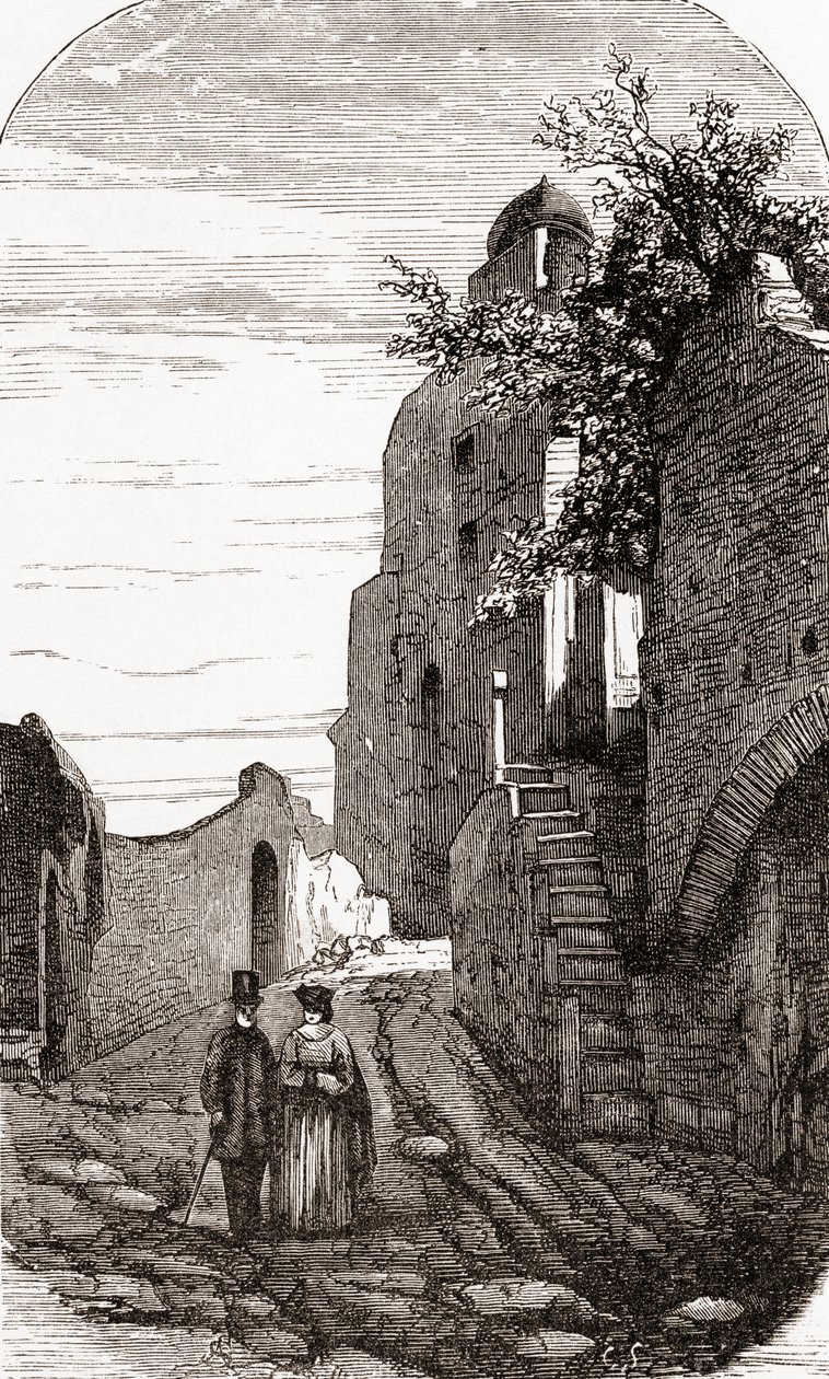 Clivus Victoria a Palatinus-dombon, Róma, Olaszország, 19. század vége. A Samuel Manning tiszteletes által 1890 körül kiadott Italian Pictures című kötetből. alkotó: Reverend Samuel Manning