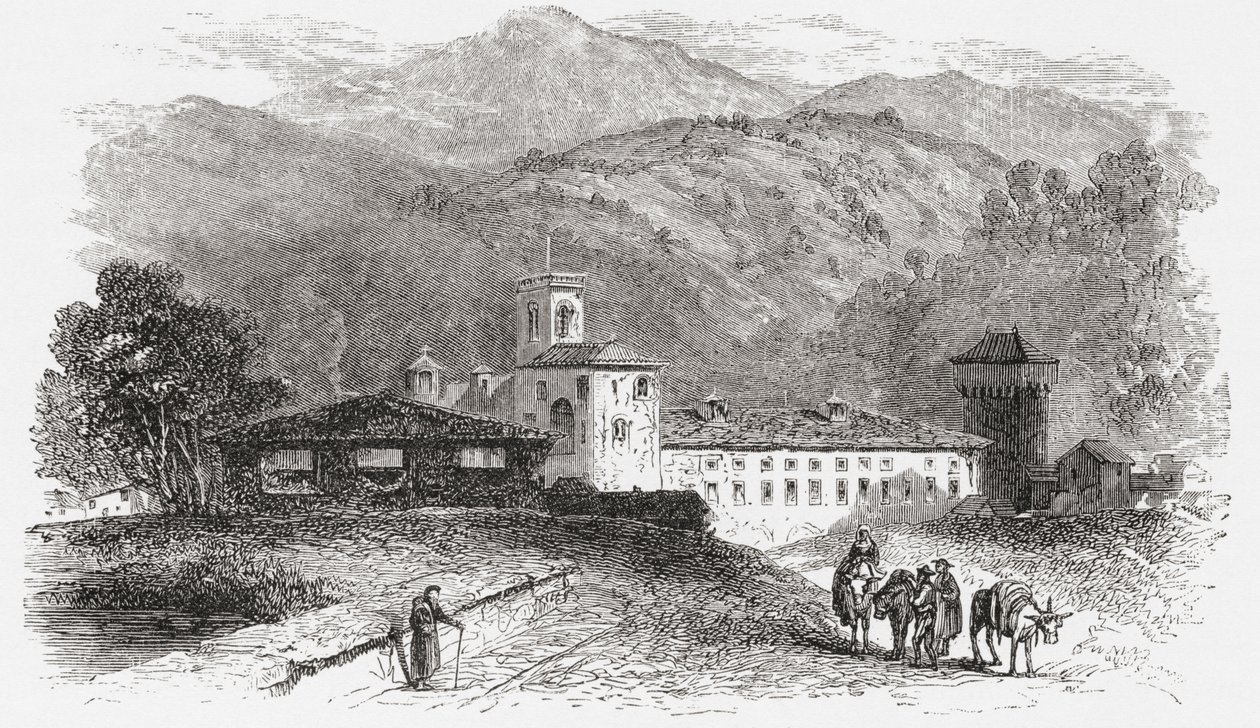 Vallombrosa kolostor, Firenze, Olaszország, 19. század vége. A Samuel Manning tiszteletes által 1890 körül kiadott Italian Pictures című műből. alkotó: Reverend Samuel Manning