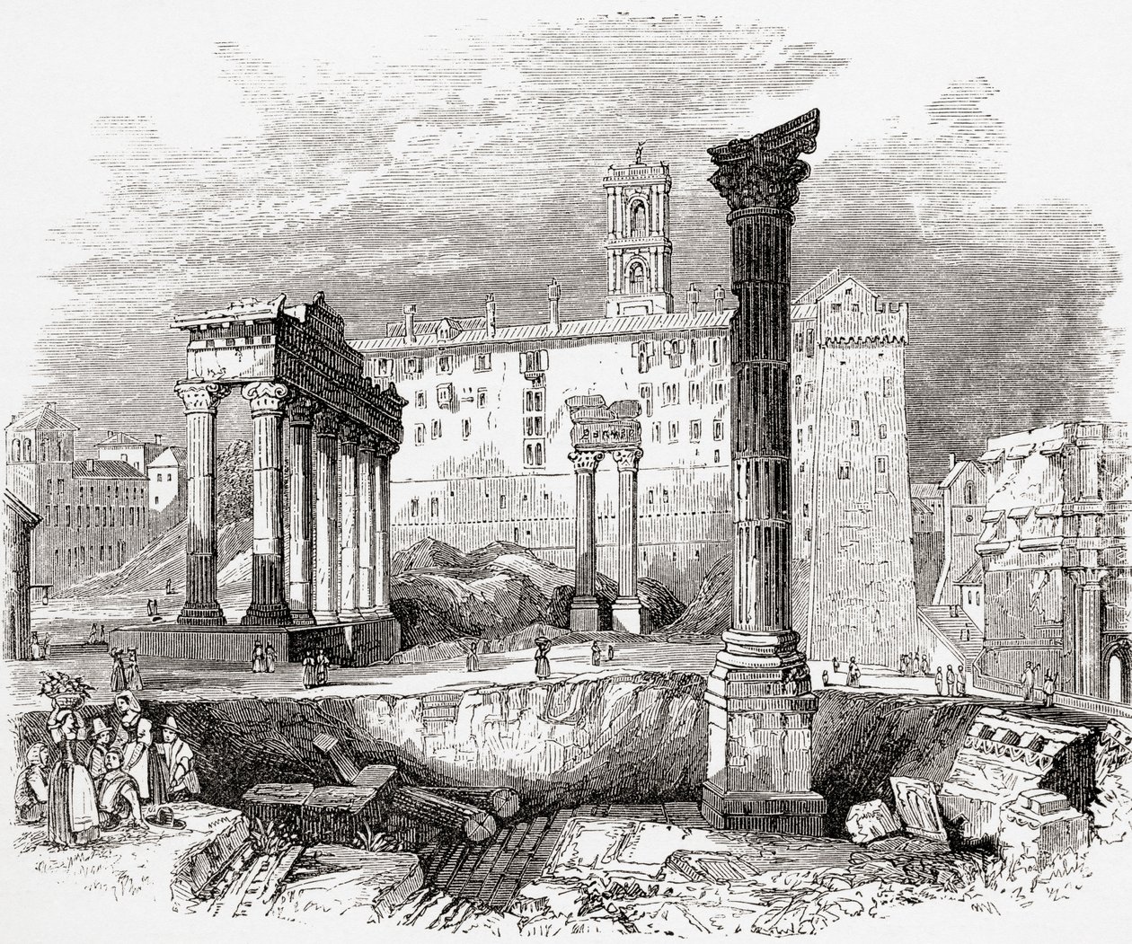 A Fórumon, a Capitolium felé nézve, Róma, Olaszország, 19. század vége. A Rev. Samuel Manning által 1890 körül kiadott Italian Pictures című kötetből. alkotó: Reverend Samuel Manning