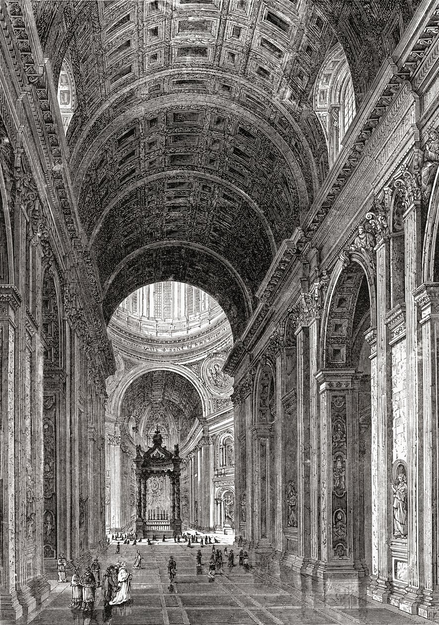 A Szent Péter-bazilika belseje, Vatikánváros, Róma, Olaszország a 19. század végén. A Rev. Samuel Manning által 1890 körül kiadott Italian Pictures című műből. alkotó: Reverend Samuel Manning