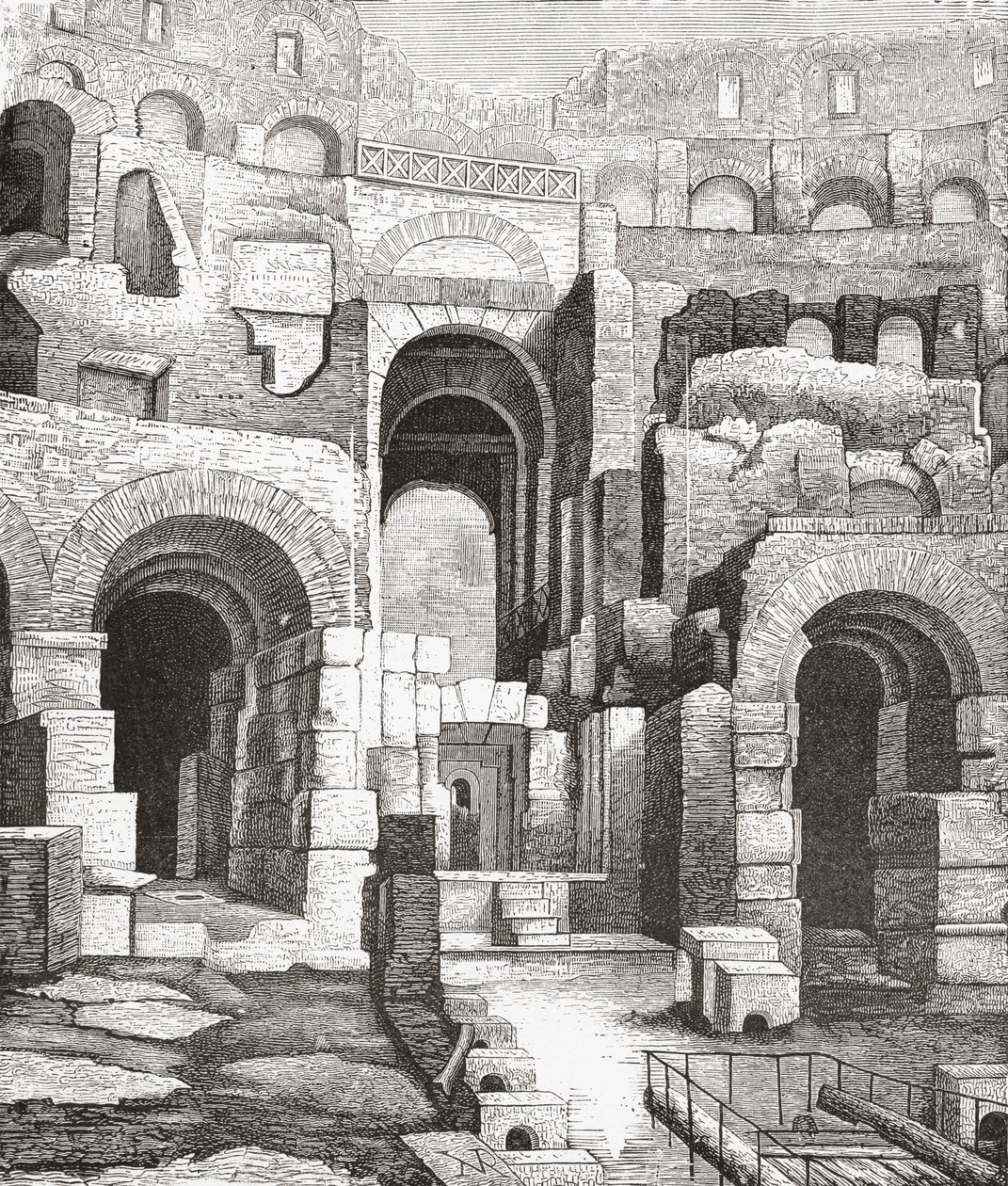 A Colosseum belseje, Róma, Olaszország, az 1874-es ásatások óta. A Rev. Samuel Manning által 1890 körül kiadott Italian Pictures című műből. alkotó: Reverend Samuel Manning