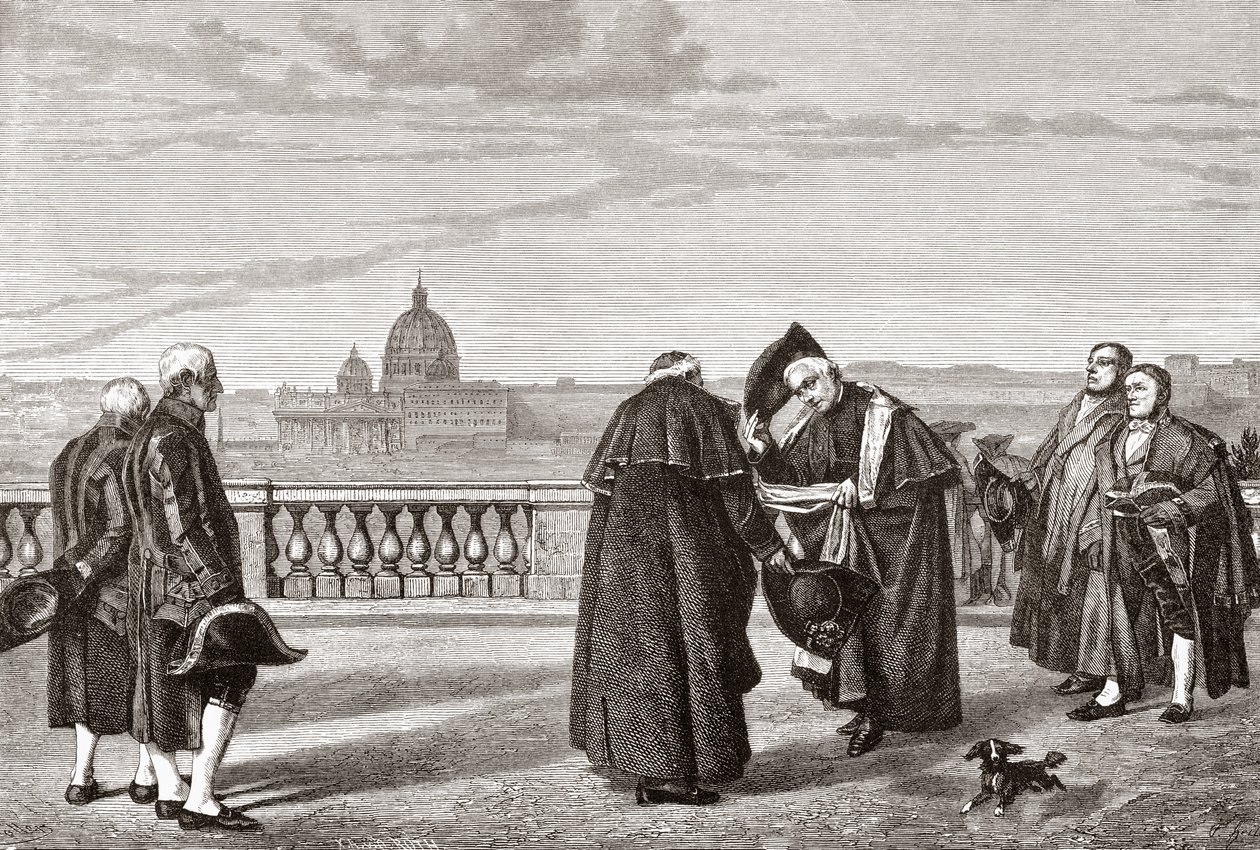 A Pinciánus-dombon, Róma, Olaszország, háttérben a Szent Péter-templommal a 19. század végén. A Rev. Samuel Manning által 1890 körül kiadott Italian Pictures című kötetből. alkotó: Reverend Samuel Manning