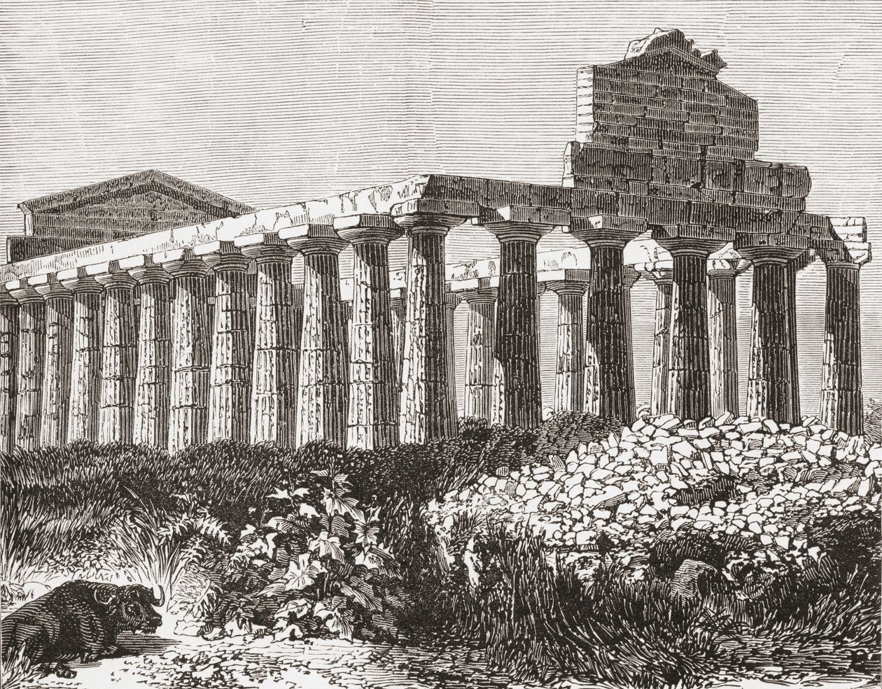 Templom Paestumban, Olaszországban a 19. század végén. A Samuel Manning tiszteletes által 1890 körül kiadott Italian Pictures című műből. alkotó: Reverend Samuel Manning