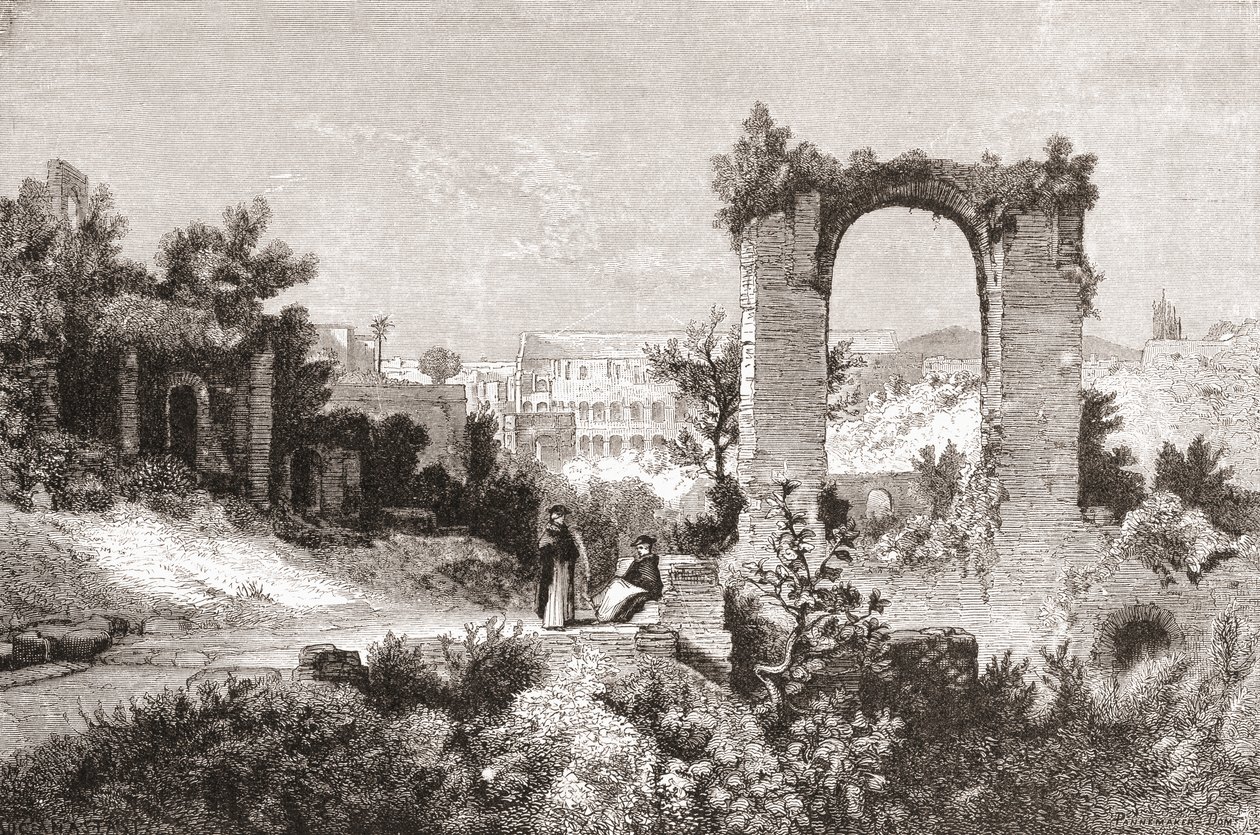 A Palatinus az Aventinus hegyről, Róma, Olaszország a 19. század végén. A Rev. Samuel Manning által 1890 körül kiadott Italian Pictures című műből. alkotó: Reverend Samuel Manning