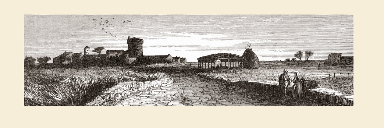 Az Ostia melletti vidék, Róma, Olaszország a 19. század végén. A Samuel Manning tiszteletes által 1890 körül kiadott Italian Pictures című kötetből. alkotó: Reverend Samuel Manning