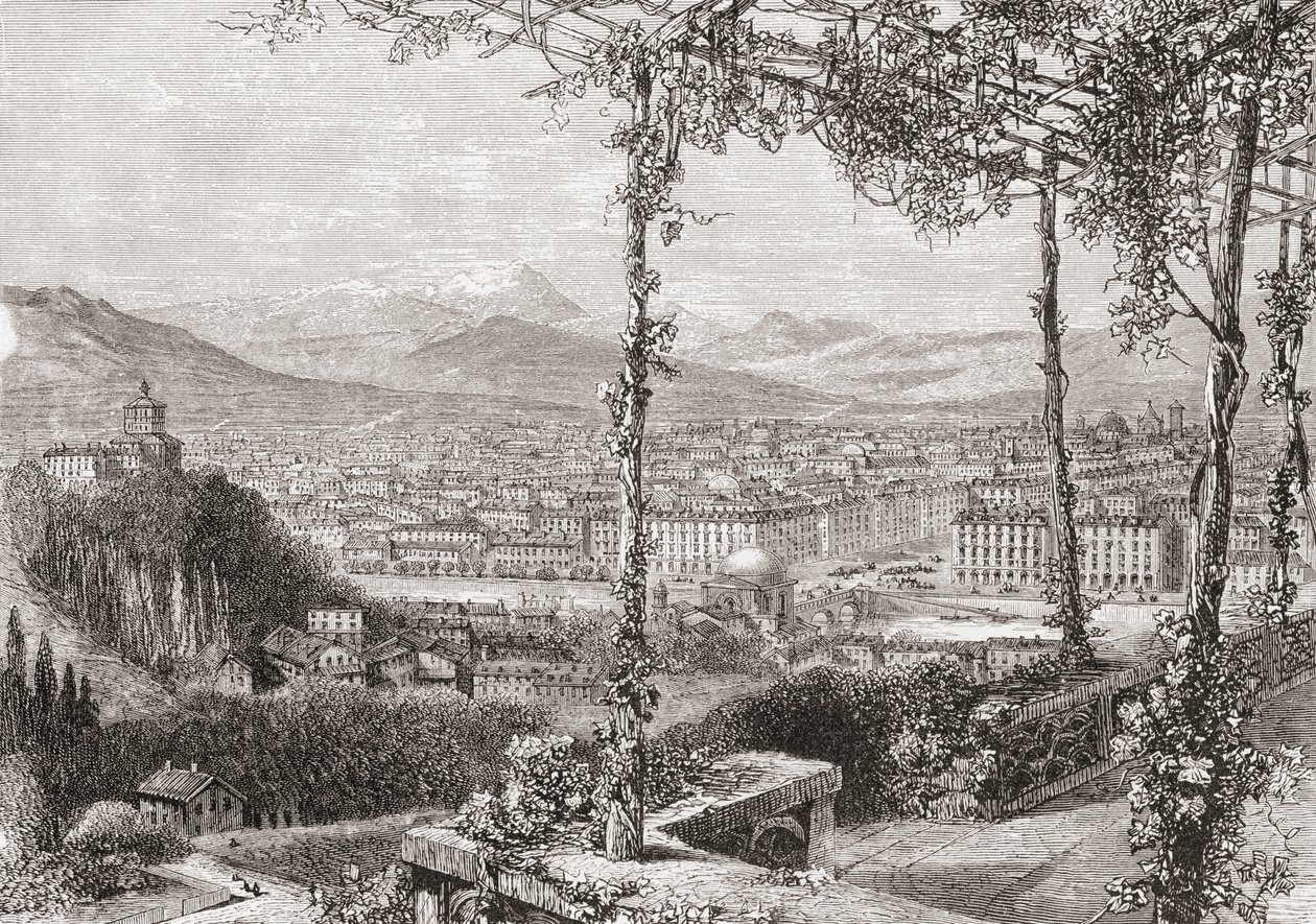 Torino, Olaszország a 19. század végén. A Samuel Manning tiszteletes által 1890 körül kiadott Italian Pictures című műből. alkotó: Reverend Samuel Manning