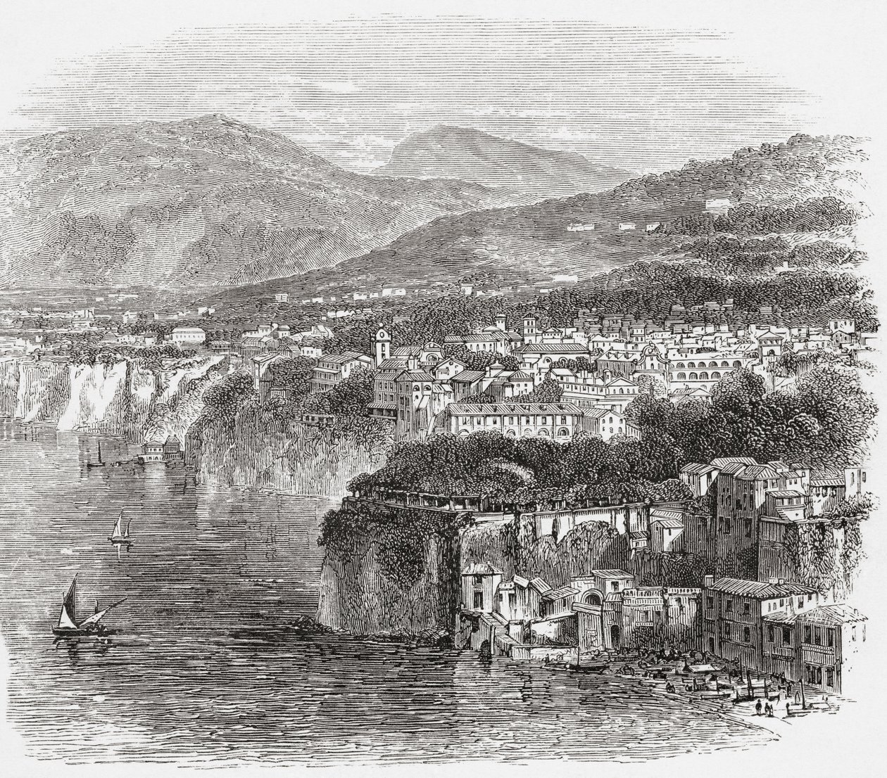 A dél-olaszországi Sorrento (Campania) látképe a 19. század végén. A Rev. Samuel Manning által 1890 körül kiadott Italian Pictures című kötetből. alkotó: Reverend Samuel Manning