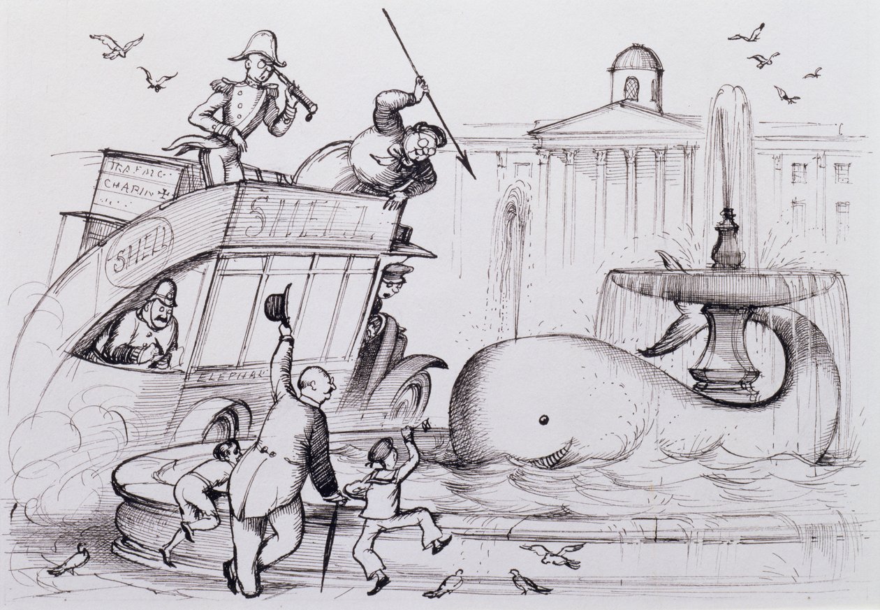 Egy bálna a Trafalgar Square-en, 1930 körül (toll és tinta) alkotó: Rex Whistler