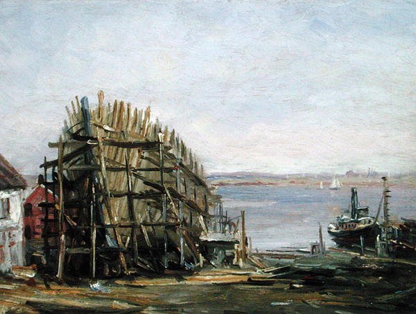 Noank Hajógyár, 1900 körül (olaj a fedélzeten) alkotó: Reynolds Beal