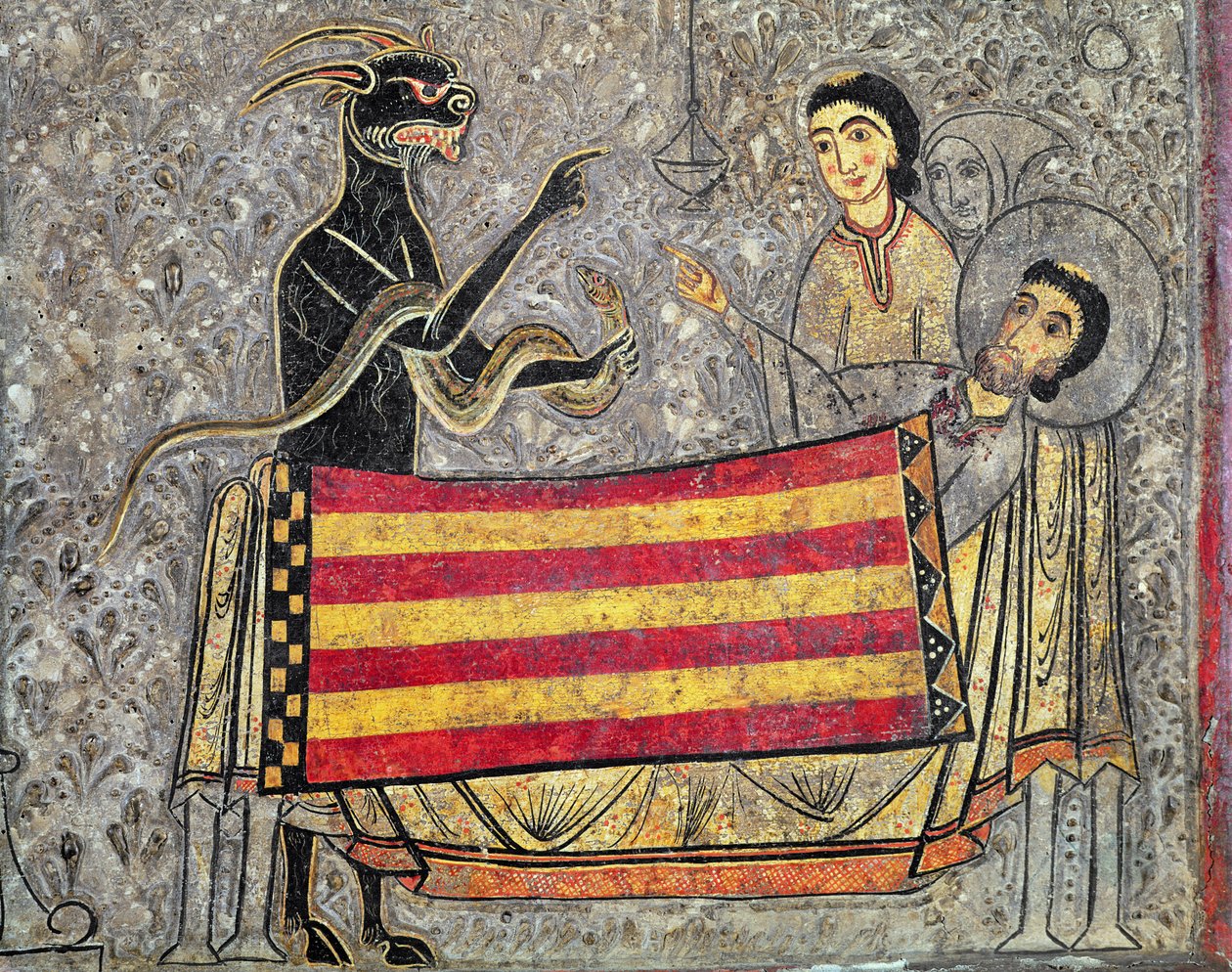 Tours-i Szent Márton halála, részlet a Chia-i Szent Márton-templom oltár homlokzatáról, 1150-1200 (tempera a panelen) (498163 részlet) alkotó: Ribagorça Workshop Johannes Pintor