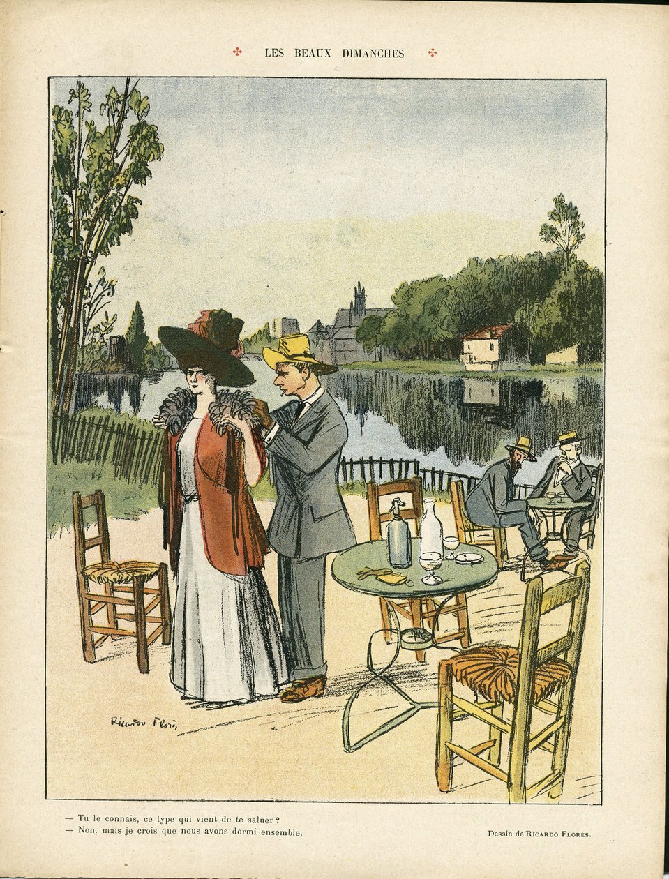 Illusztráció Ricardo Floresről (1878-1918) Le Rire-ben, 04/07/08 - Gyönyörű vasárnapok - Szabadidő, természeti növényzet, építészet urbanisztika, étterem kávézók, tengeri tengeri tengerpart alkotó: Ricardo Flores