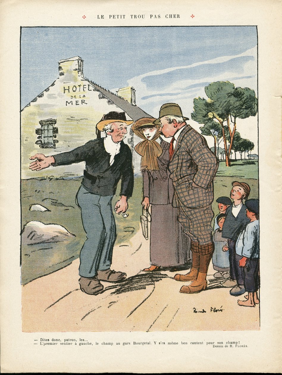 Ricardo Flores (1878-1918) illusztrációja Le Rire-ben, 2012-07-20 - Az olcsó kis lyuk - Vidék, divat, tengeri tengerpart, férfidivat, turisták, szálloda alkotó: Ricardo Flores
