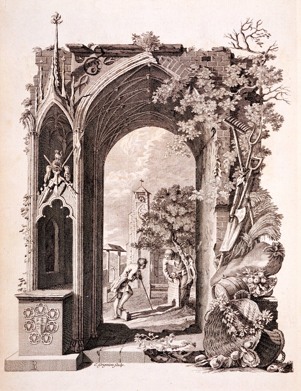 Elégia egy vidéki templomkertben, illusztráció a „Tomas Gray hat verséből”, megjelent 1775 alkotó: Richard Bentley