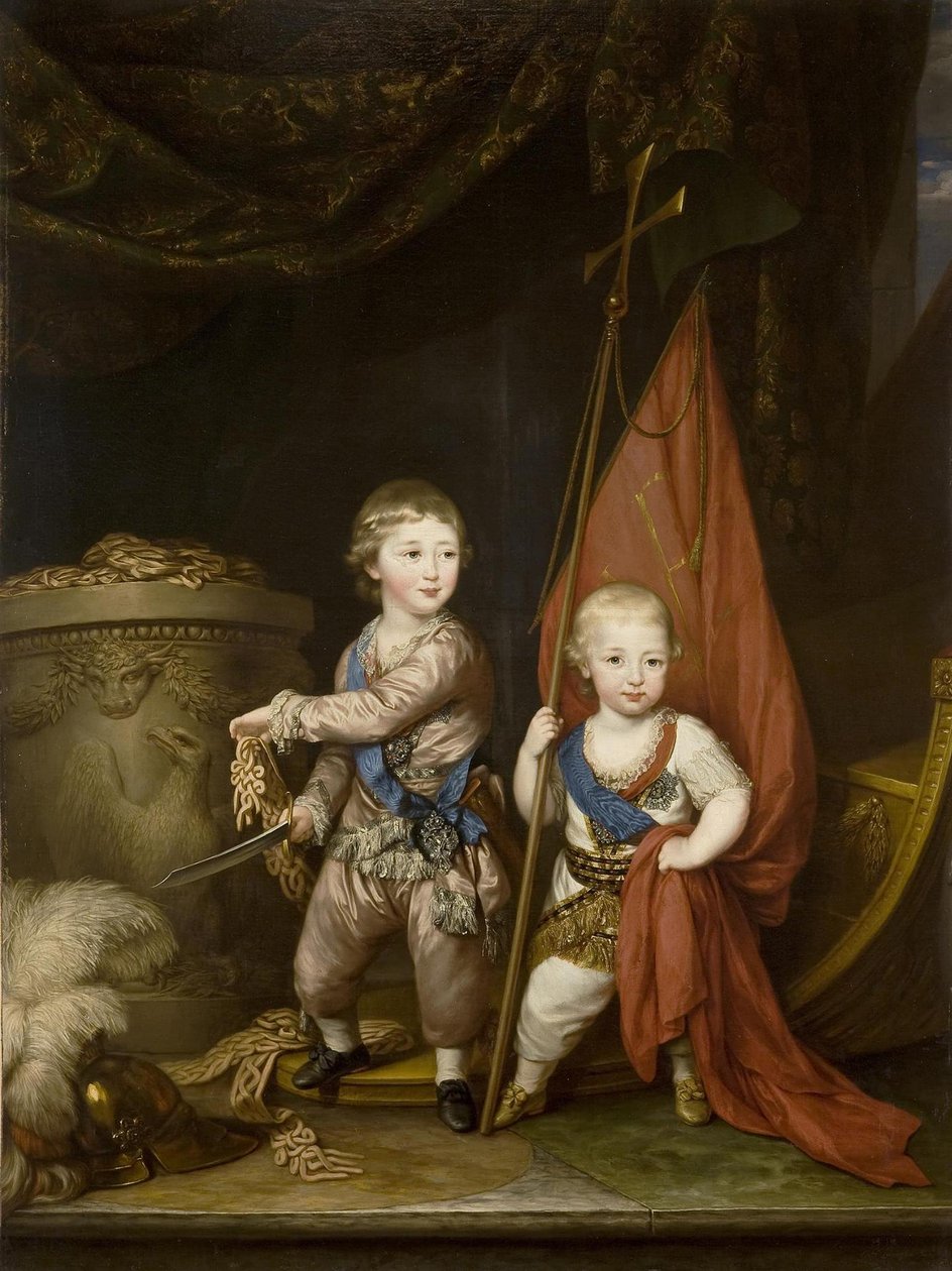 Alekszandr Pavlovics és Konsztantyin Pavlovics nagyhercegek gyermekkori portréja, 1781 alkotó: Richard Brompton